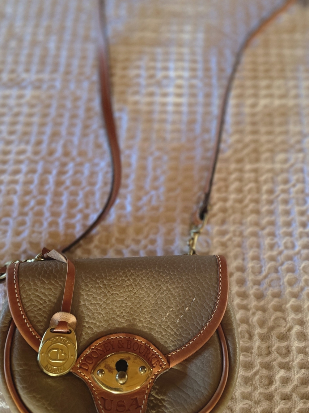 Vintage 1990 Dooney & Bourke Taupe and Cognac Leather Crossbody Bag